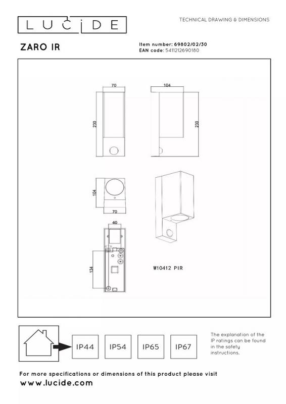 Lucide ZARO – Wandstrahler / Wandleuchte Innen & Außen – 2x GU10 – IP65 – Bewegung & Tag/Nacht-Sensor (abschaltbar) – Schwarz