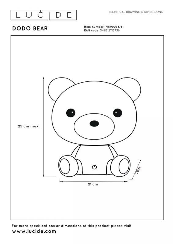 Lucide DODO BEAR – Nachtlampe Kinderzimmer