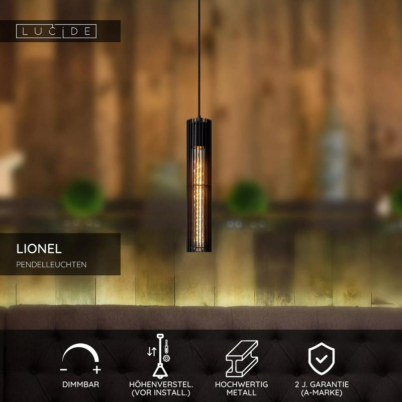 Lucide LIONEL Pendelleuchte 1xE27 Schwarz Metall modern dimmbar höhenverstellbar