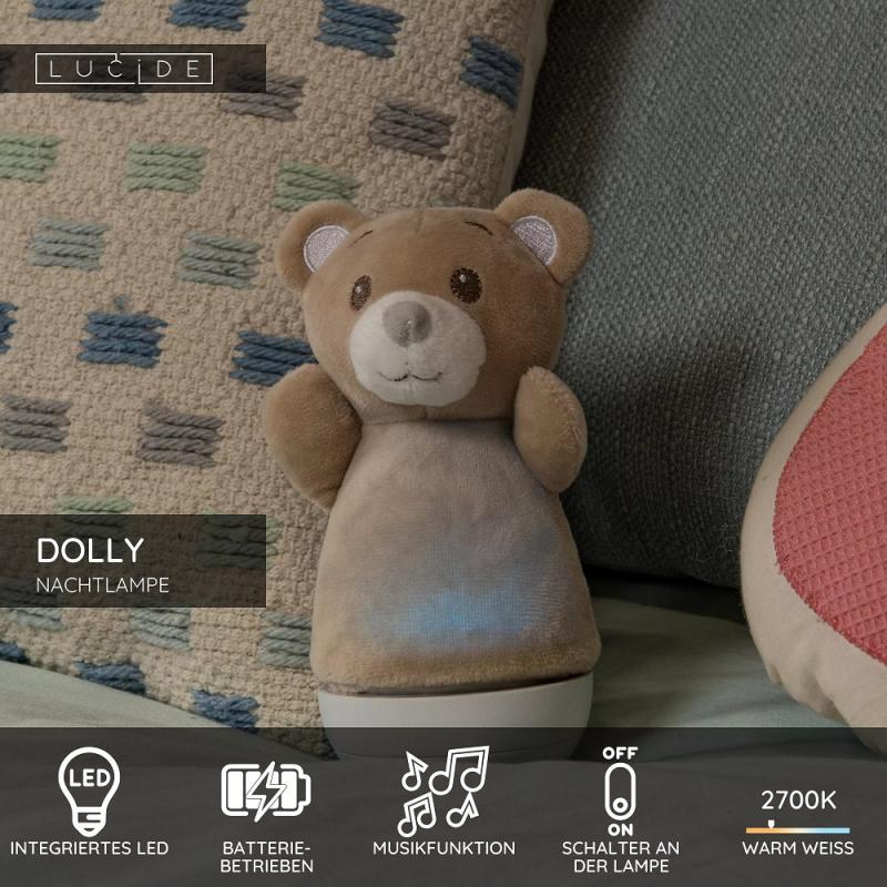 Lucide DOLLY Nachtlicht Kinderzimmer LED 2700K Musikfunktion Braun