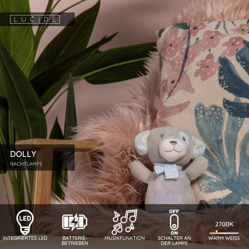 Lucide DOLLY Nachtlicht Kinderzimmer LED 2700K Musikfunktion Grau