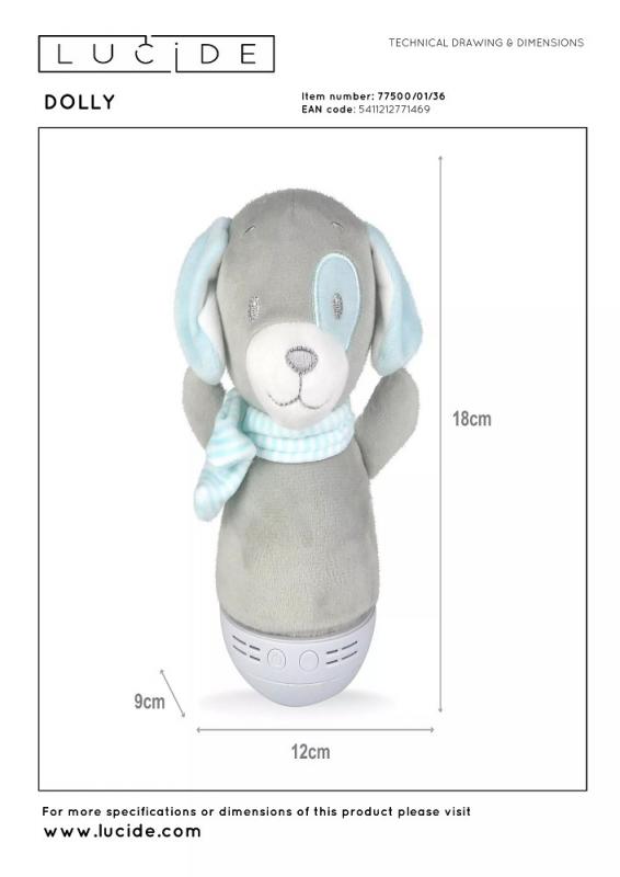 Lucide DOLLY Nachtlicht Kinderzimmer LED 2700K Musikfunktion Grau