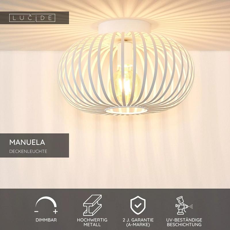 Lucide MANUELA Deckenleuchte Ø39,5 cm 1xE27 Weiß Metall Industrial Design