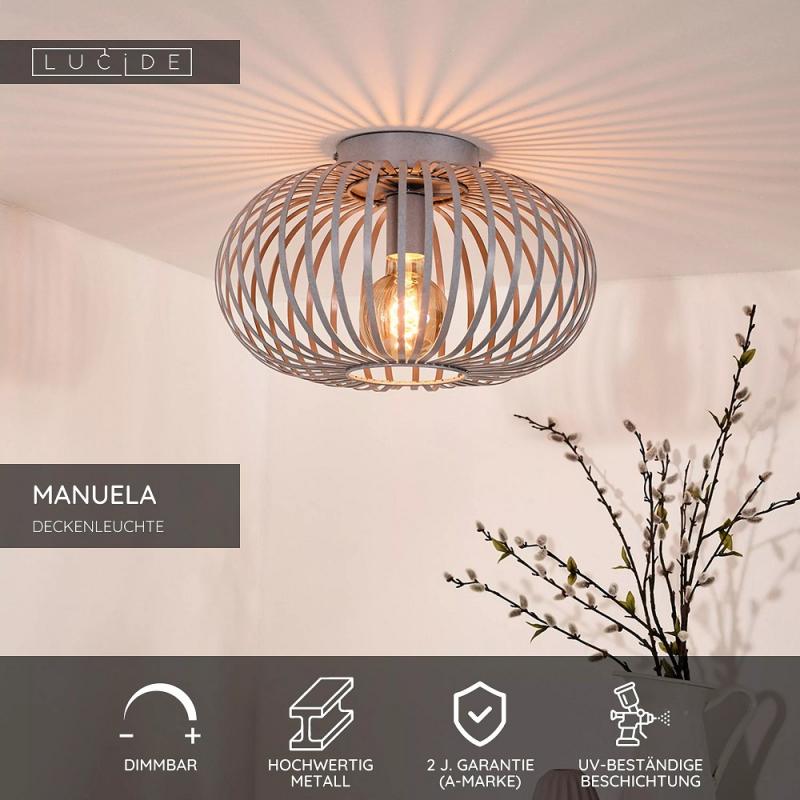 Lucide MANUELA Deckenleuchte Ø39,5 cm 1xE27 Grau Metall Industrial Käfig