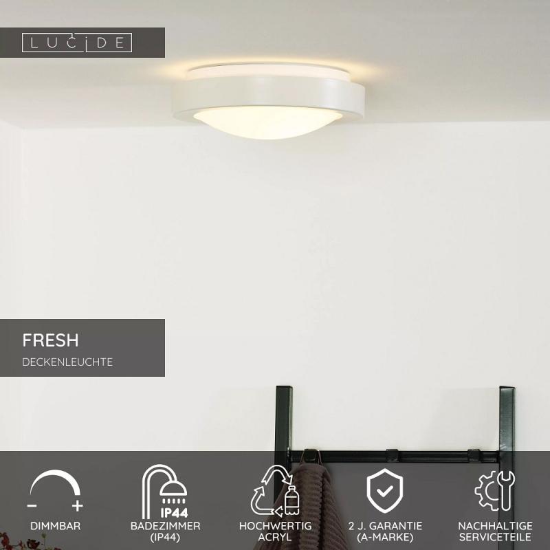 Lucide FRESH LED Deckenleuchte Badezimmer Ø27 cm E27 IP44 Weiß Acryl