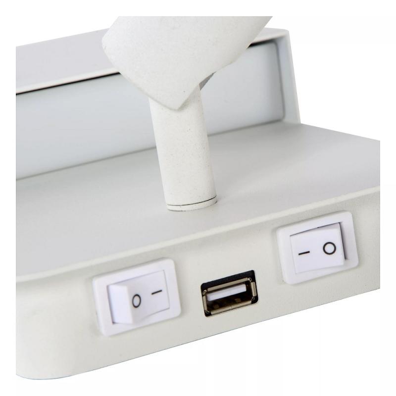 Lucide BOXER Bettleuchte / Wandleuchte LED 3000K Weiß mit USB-Ladepunkt