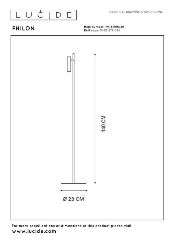 Lucide PHILON Stehlampe mit Leselampe LED Ø23cm 4,5W 3000K Schwarz dimmbar Touch