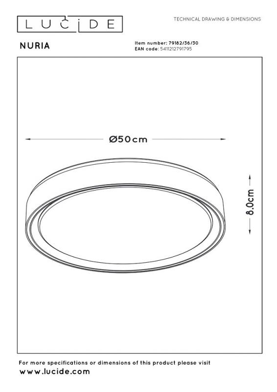 Lucide NURIA LED Deckenleuchte Ø50 cm 3-StepDim Schwarz