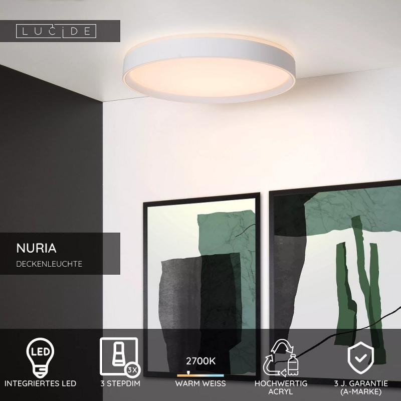 Lucide NURIA LED Deckenleuchte Ø50 cm 3-StepDim Weiß