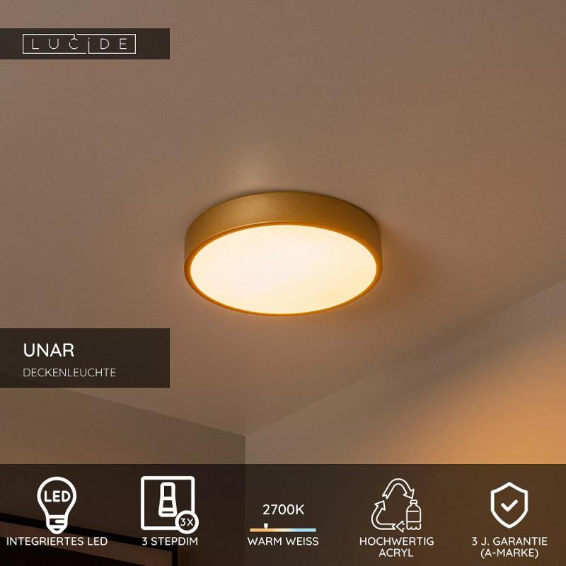 Lucide UNAR LED Deckenleuchte Ø30cm 3-StepDim 2700K Messing modern