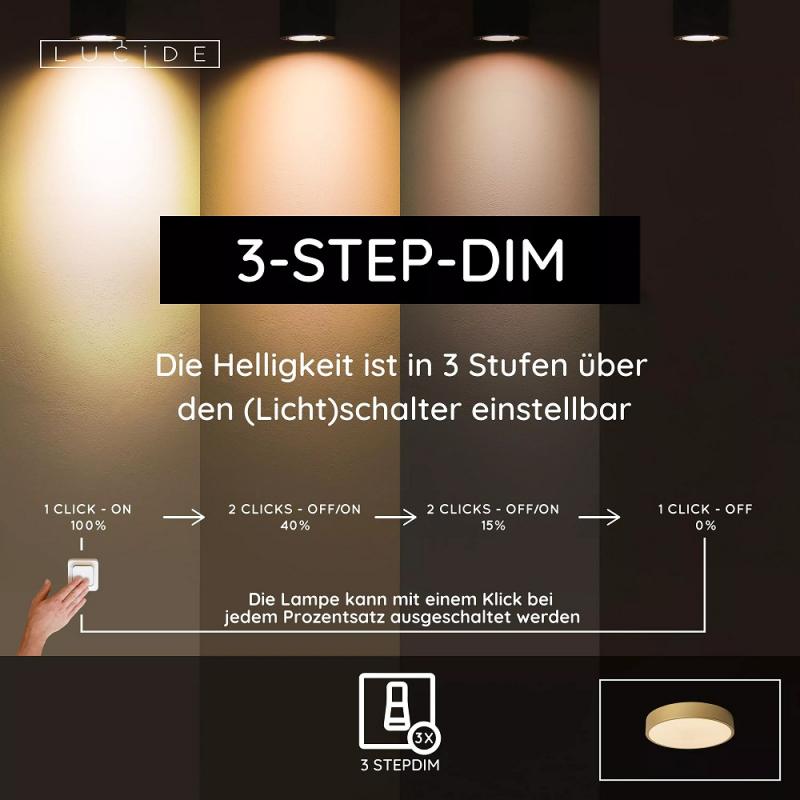 Lucide UNAR LED Deckenleuchte Ø30cm 3-StepDim 2700K Messing modern