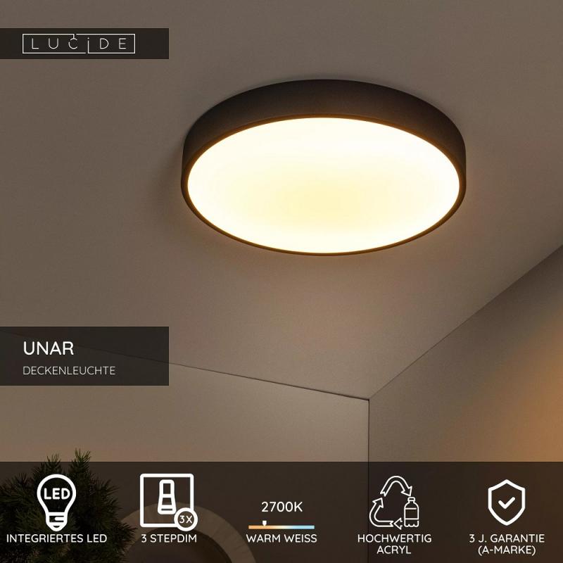 Lucide UNAR - LED Deckenleuchte Ø 39,5 cm 3-StepDim 2700K Schwarz