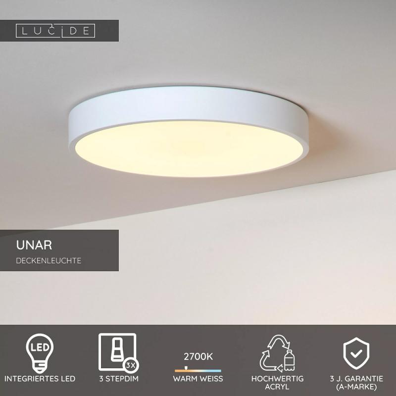 Lucide UNAR - LED Deckenleuchte Ø 39,5 cm 3-StepDim 2700K Weiß