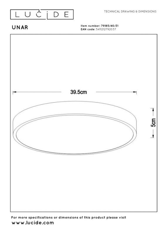 Lucide UNAR - LED Deckenleuchte Ø 39,5 cm 3-StepDim 2700K Weiß