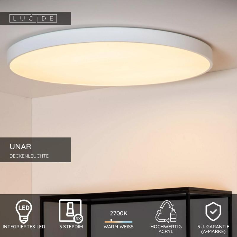Lucide UNAR Deckenleuchte Ø80cm LED 80W 2700K Weiß 3-StepDim