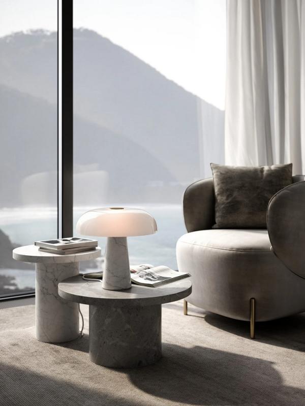 DFTP Glossy Tischleuchte Marmor in Opal weiss