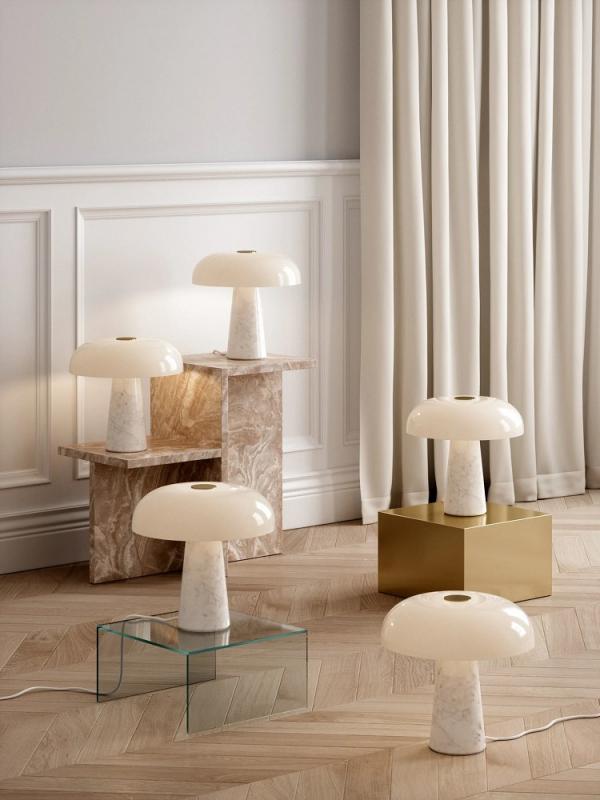 DFTP Glossy Tischleuchte Marmor in Opal weiss