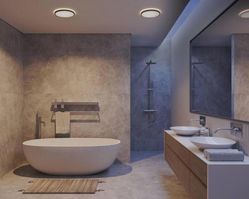 Flache leistungsstarke LED-Badezimmer Deckenleuchte schaltbar schwarz