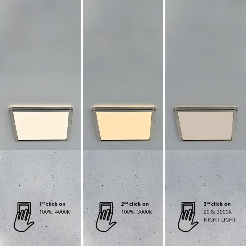 Eckige Flache LED-Deckenleuchte schaltbar nickel