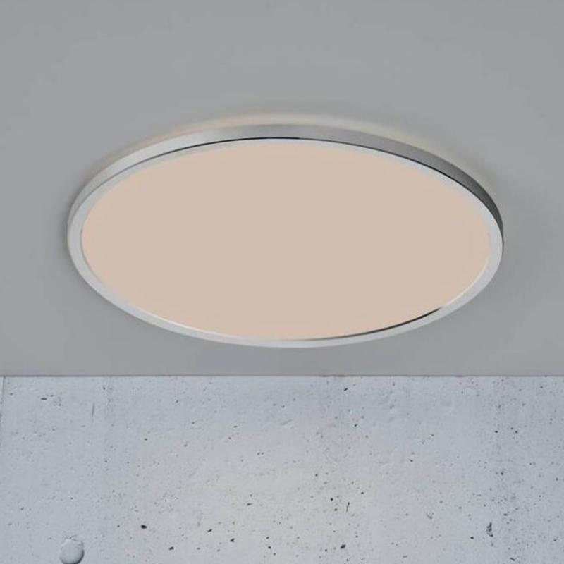 Runde flache Deckenleuchte für innen und aussen spritzwassergeschützt 42cm Chrom IP54 von NL