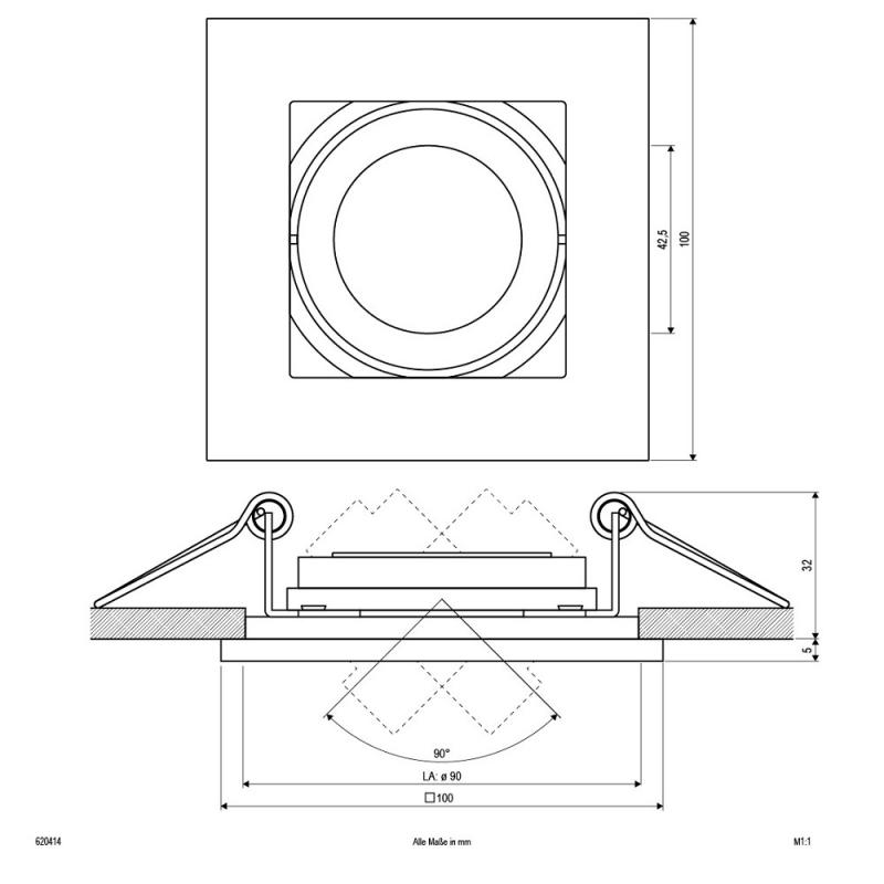 EVN Decken-Einbaustrahler für GU5.3 Leuchtmittel quad. schwenkbar alu IP20 12V EinbauØ90