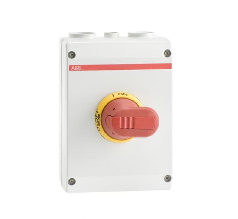 ABB OTP36A6M Sicherheitsschalter im Kunststoffgehäuse 6-polig 22 kW 400 V mit rot-gelbem Grif, IP65 Einführung oben und unten