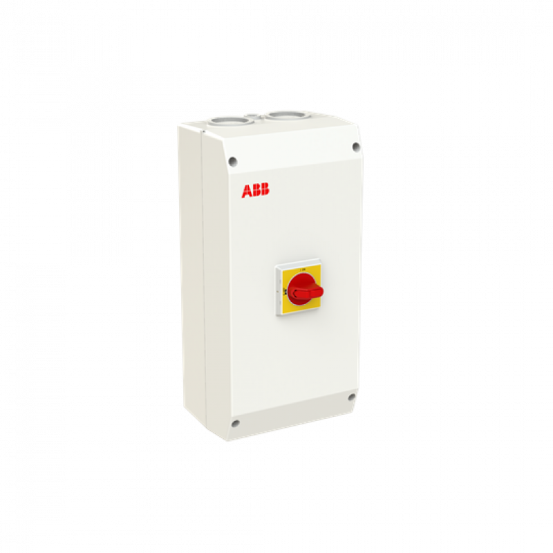 ABB OTP90A4U Sicherheitsschalter im Kunststoffgehäuse 4-polig 45 kW 400 V mit rot-gelbem Grif, IP65 ohne Einführung