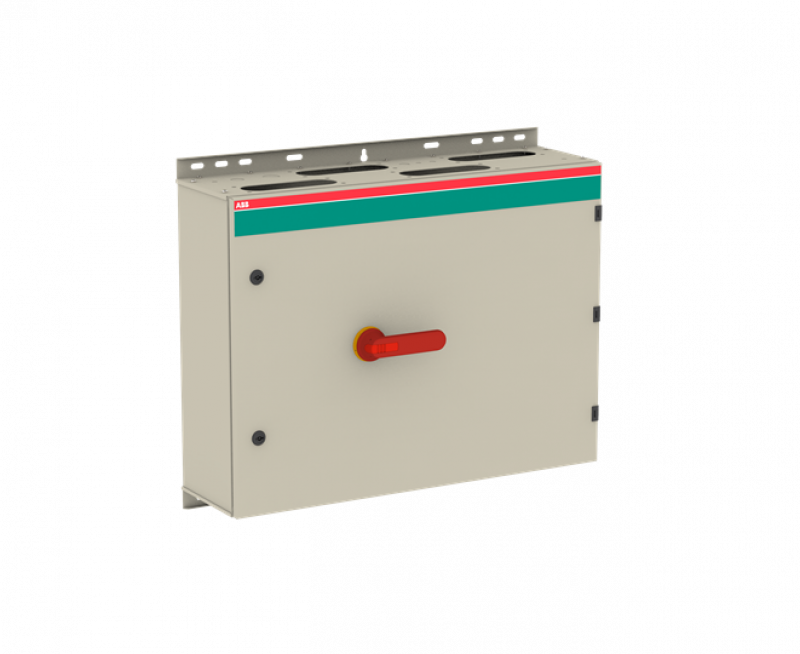 ABB OT200KLCC6AZ Sicherheitsschalter im Stahlblechgehäuse 6-polig 110 kW 400 V mit rot-gelbem Griff, IP65 Einführung oben und unten