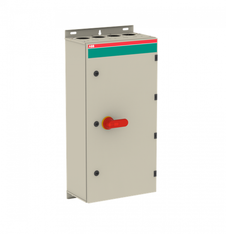 ABB OT400DTRR3AZ EMV-Sicherheitsschalter im Stahlblechgehäuse 3-polig 220 kW 400 V mit rot-gelbem Grif, IP65 Einführung oben und unten