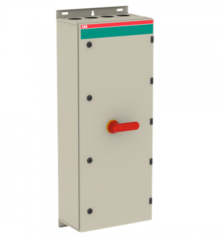 ABB OT800ETRR3AZ EMV-Sicherheitsschalter im Stahlblechgehäuse 3-polig 400 kW 400 V mit rot-gelbem Grif, IP65 Einführung oben und unten