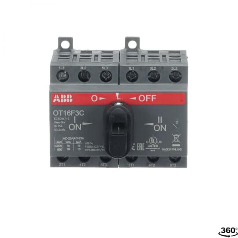 ABB OT16F3C Lastumschalter 3-polig 16A mit schwarzem Knebelgriff I-0-II