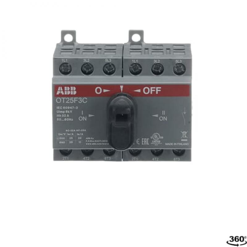 ABB OT25F3C Lastumschalter 3-polig 25 A, mit schwarzem Knebelgriff I-0-II
