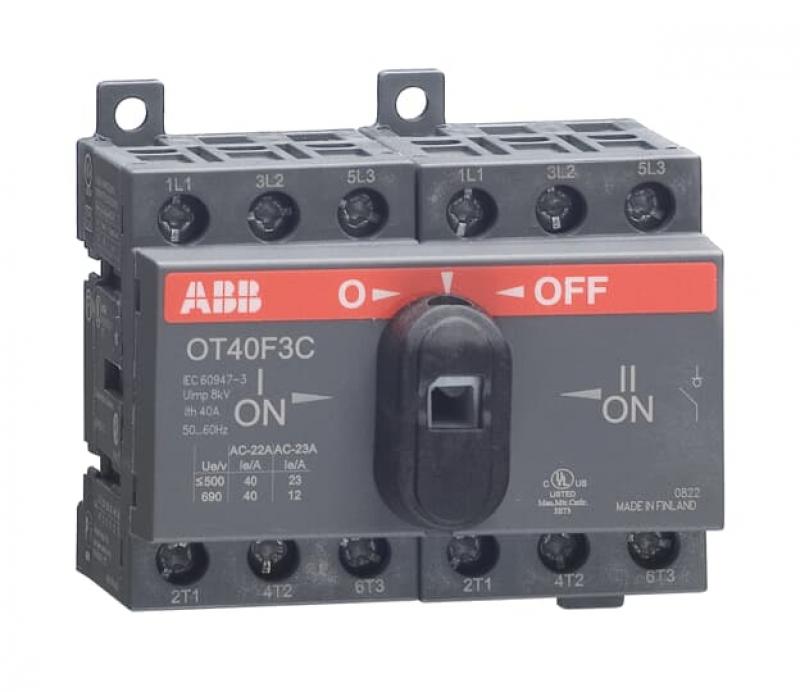 ABB OT40F3C Lastumschalter 3-polig 40 A, mit schwarzem Knebelgriff I-0-II