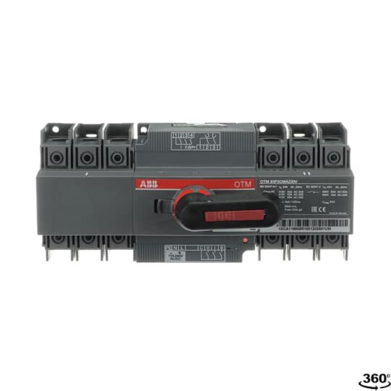 ABB OTM63F3CMA230V Lastumschalter mit Motor 3-polig 63 A, mit Griff für manuellen Betrieb Motorspannung Ue 110-240 V AC/DC/I-0-II