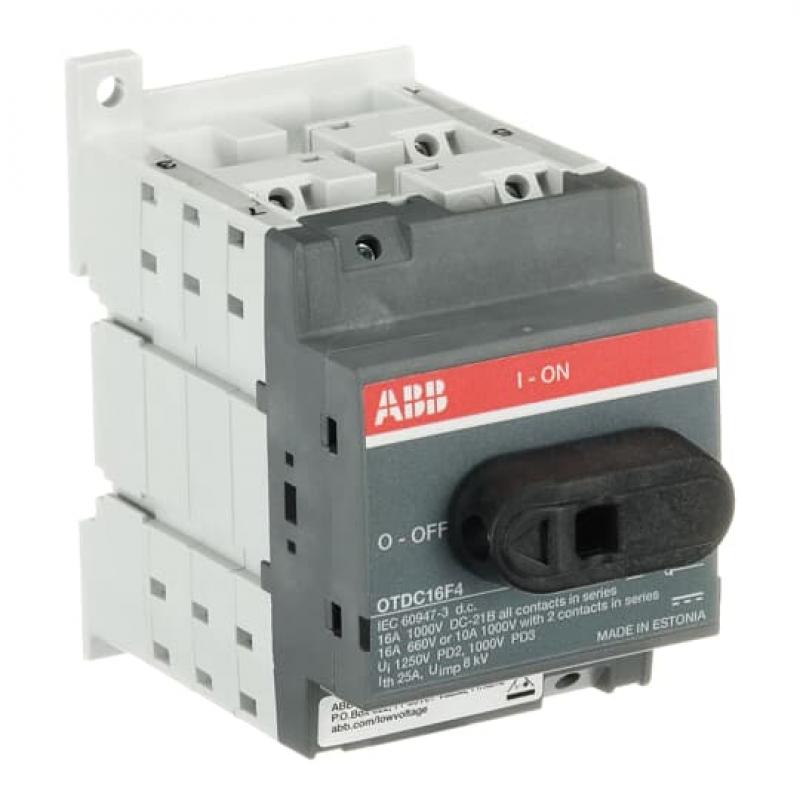 ABB OTDC16F4 DC-Lasttrennschalter 4-polig 16A mit schwarzem Knebelgriff 2x1000/2x660 V DC Zweikreis