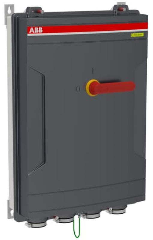 ABB OTA200P3Y Sicherheitsschalter im Aluminiumgehäuse 3-polig 110 kW 200 A, 400 V mit rot-gelbem Griff, IP65 Einführung unten
