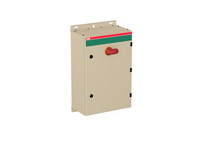 ABB OT160EVAUC3AZ Sicherheitsschalter im Stahlblechgehäuse 3-polig 80 kW 400 V mit rot-gelbem Griff, IP65 Einführung unten