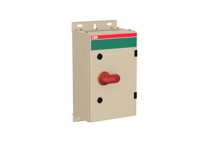 ABB OT125GTUU3AZ EMV-Sicherheitsschalter im Stahlblechgehäuse 3-polig 55 kW 400 V mit rot-gelbem Grif, IP65 Einführung oben und unten