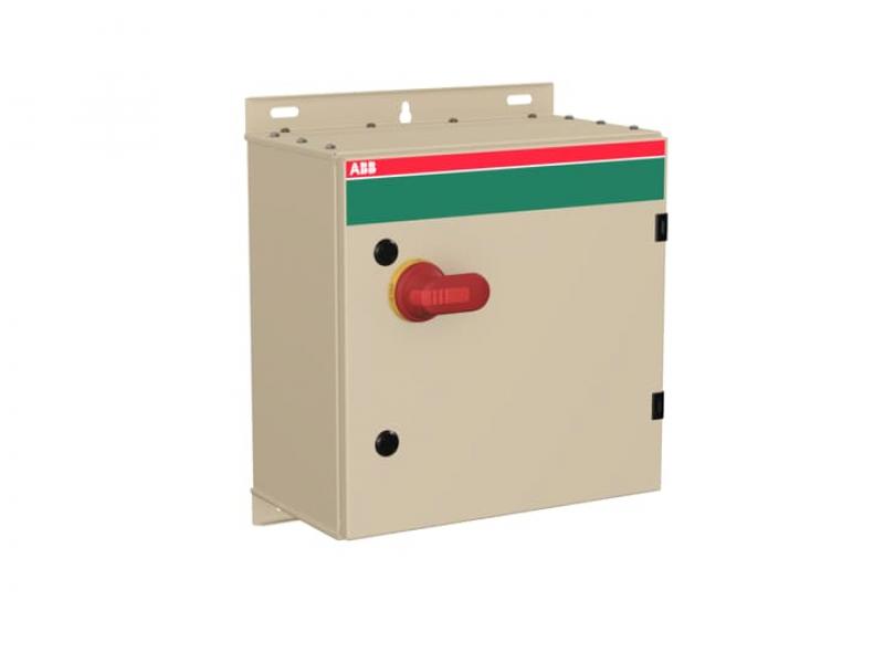 ABB OT125GUUR3AZ EMV-Sicherheitsschalter im Stahlblechgehäuse 3-polig 55 kW 400 V mit rot-gelbem Grif, IP65 Einführung unten