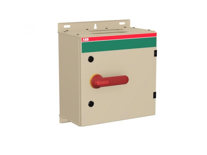 ABB OT125GLCC6AZ Sicherheitsschalter im Stahlblechgehäuse 6-polig 55 kW 400 V mit rot-gelbem Griff, IP65 Einführung oben und unten