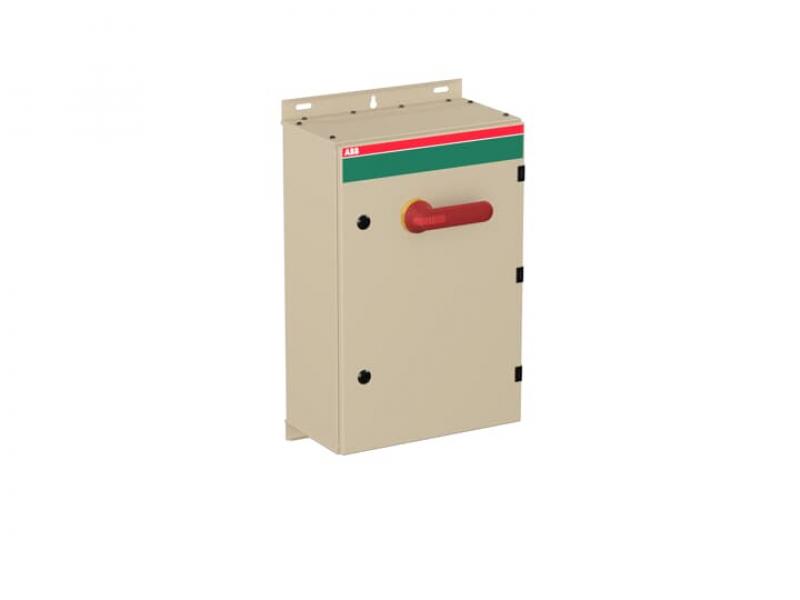 ABB OT125GAUR6AZ Sicherheitsschalter im Stahlblechgehäuse 6-polig 55 kW 400 V mit rot-gelbem Griff, IP65 Einführung unten