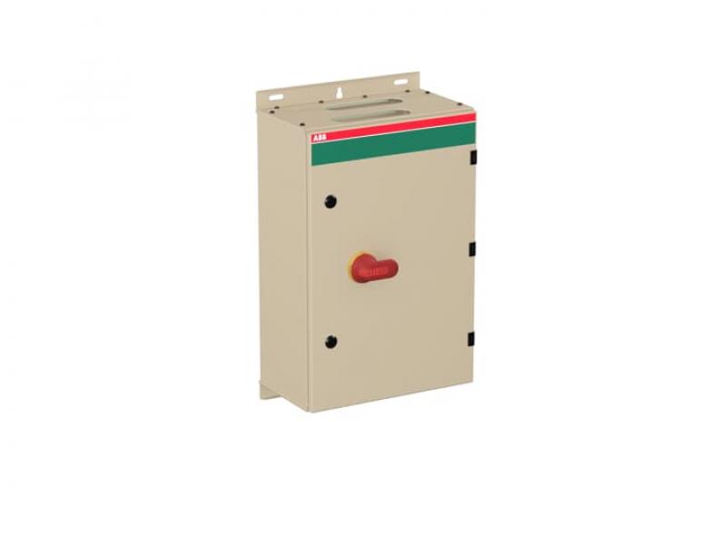 ABB OT160EVLCC3AZ Sicherheitsschalter im Stahlblechgehäuse 3-polig 80 kW 400 V mit rot-gelbem Griff, IP65 Einführung oben und unten