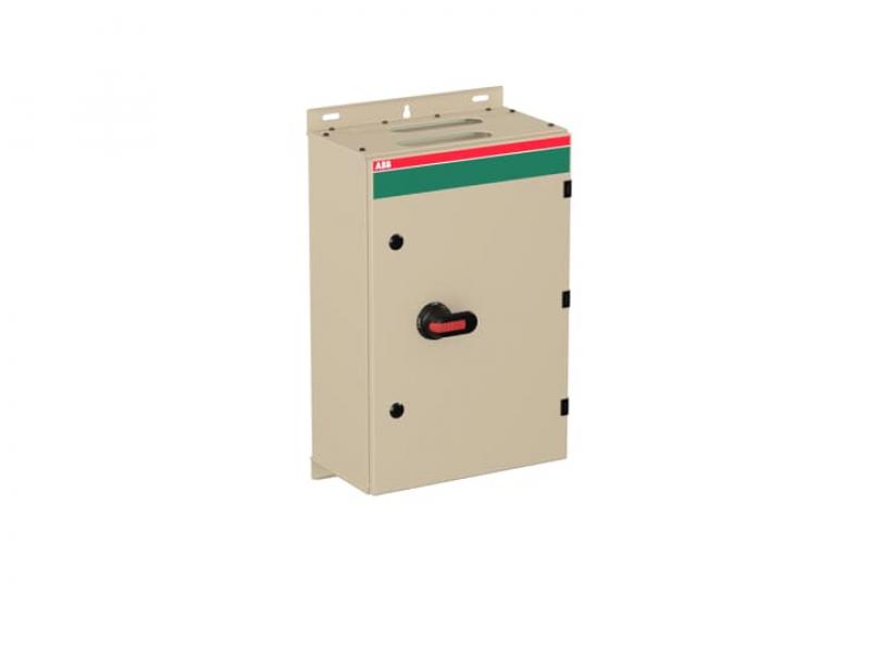 ABB OT160EVLCC3TZ Sicherheitsschalter im Stahlblechgehäuse 3-polig 80 kW 400 V mit schwarzem Griff, IP65 Einführung oben und unten
