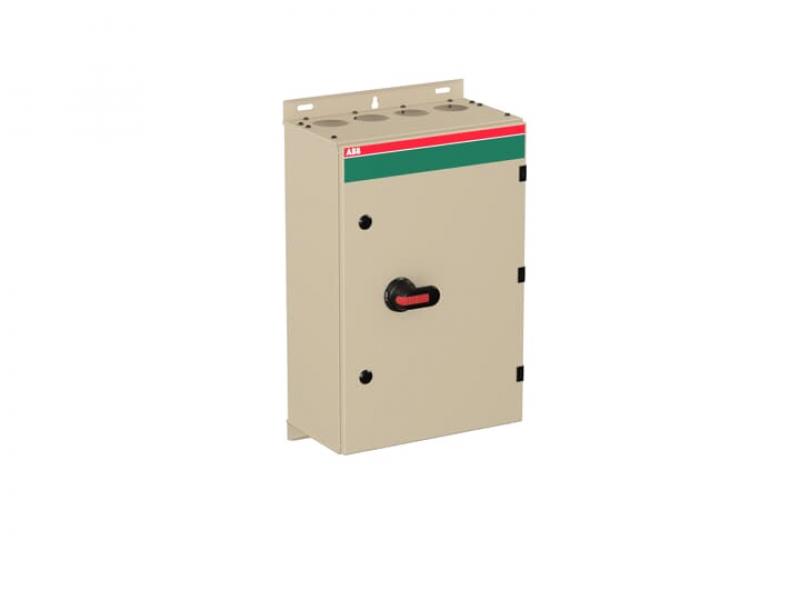 ABB OT160EVLRR3TZ Sicherheitsschalter im Stahlblechgehäuse 3-polig 80 kW 400 V mit schwarzem Griff, IP65 Einführung oben und unten