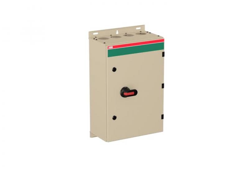ABB OT160EVTRR3TZ EMV-Sicherheitsschalter im Stahlblechgehäuse 3-polig 80 kW 400 V mit schwarzem Griff, IP65 Einführung oben und unten