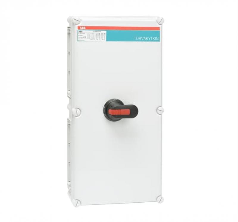 ABB OT160EVFCC3T Sicherheitsschalter im Kunststoffgehäuse 3-polig 80 kW 400 V mit schwarzem Griff, IP65 Einführung oben und unten