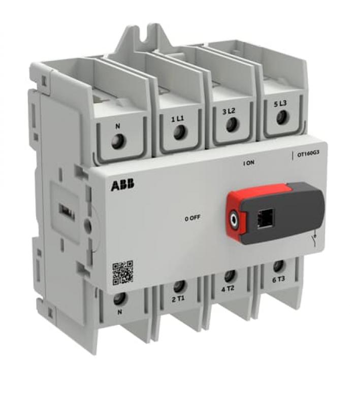 ABB OT160G3-4BSN1 Lasttrennschalter OT Plus160 A, Baugröße G3, 4. Pol links, DIN-Montage, Schraubklemmen IEC60947-3 und UL60947-4-1