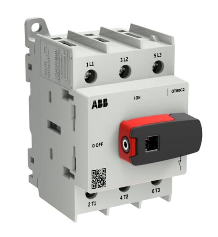 ABB OT80G2-3BS Lasttrennschalter OT Plus 80 A, Baugröße G2, 3-polig, DIN-Montage, Schraubklemmen IEC60947-3 und UL60947-4-1