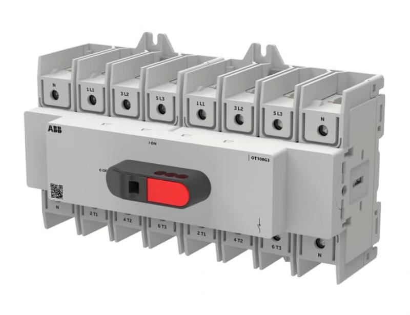 ABB OT100G3-8BS Lasttrennschalter OT Plus 100 A, Baugröße G3, 8-polig, DIN-Montage, Schraubklemmen IEC60947-3, UL60947-4-1 und UL98