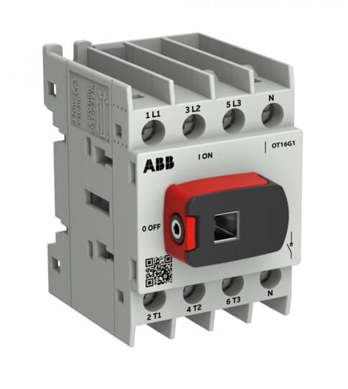 ABB OT16G1-4BSN2 Lasttrennschalter OT Plus 16 A, Baugröße G1, 4-polig, inkl. Griff Montageplatte, Schraubklemmen IEC und UL, 4. Pol rechts